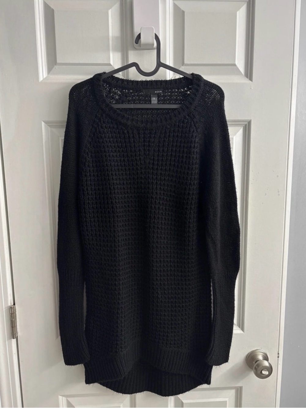 Aqua Black Waffle-Knit Scoop-Neck Sweater